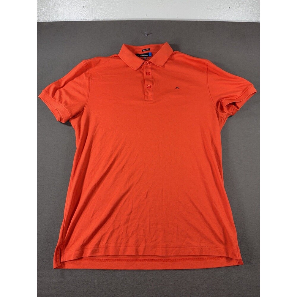 J. Lindeberg Polo Shirt Mens Large Orange Golf Performance Stretch Logo Pique